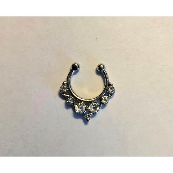 Faux Silver Tone and Rhinestone Nose Ring - Picture 1 of 2